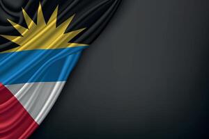 Waving Antigua and Barbuda Flag on Dark Background vector