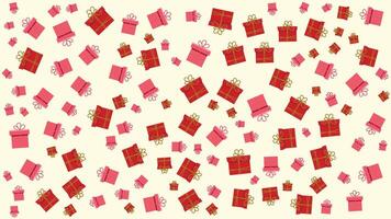 Valentine's day design. Seamless Pattern of Gift Boxes with Red and Pink Wrapping and Golden Ribbons on a Cream Background Romantic background vector