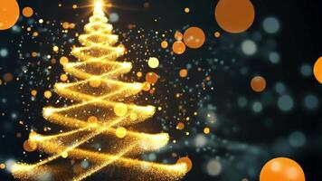 A golden Christmas tree made of shimmering lights, set against a dark background with bokeh lights. video