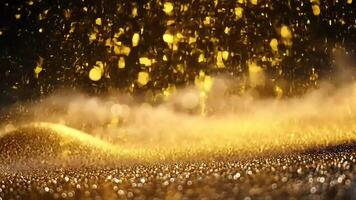 Abstract sparkling gold glitter texture with defocused lights on a black background. video