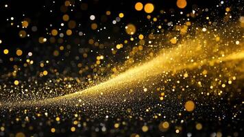A black background with a golden glitter wave with bokeh lights on top. video