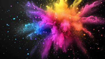 Abstract colorful explosion of powder paint on a black background. video