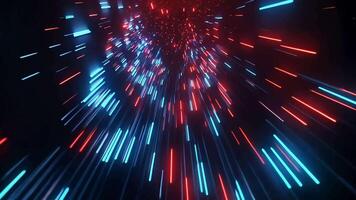 Abstract glowing lines of blue and red light streaks on a dark background. video