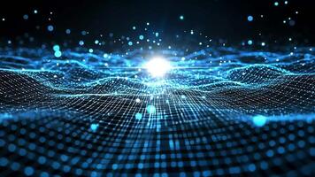 Abstract digital network with blue glowing dots and lines on a black background. video