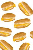 Chesee burger with Bun background pattern doodle fastfood on white background vector
