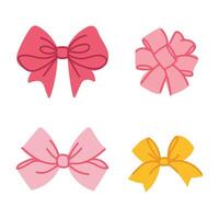 Flat set of pink and yellow bows. Isolated on white background. vector