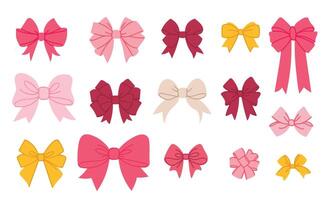 Set of pink bows on white background. Illustration in flat style. vector