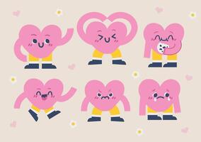 Pink Heart Characters Set for Cute Projects with Playful Poses Emotions vector