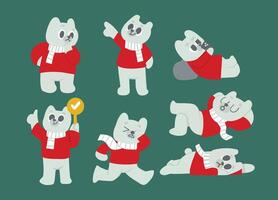 Adorable Polar Bears in Red Scarves Depicted with Various Playful Expressions vector