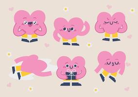 Charming Pink Heart Characters with a Variety of Emotions and Fun Poses vector