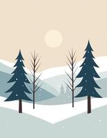 Serene Winter Landscape with Pine Trees vector