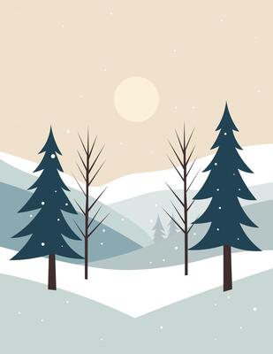 Serene Winter Landscape with Pine Trees