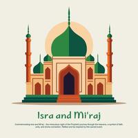 A beautiful illustration of Isra and Mi'raj, symbolizing the Prophet Muhammad's miraculous night journey and ascension to the heavens. vector