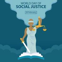 illustration graphic of the goddess of justice holds a balance and a sword, perfect for international day, world day of social justice, celebrate, greeting card, etc. vector