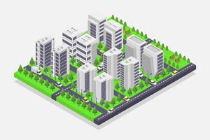Isometric city with skyscrapers and trees vector
