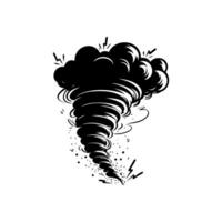 Black and white tornado illustration swirling with dynamic movement and energy vector