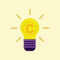 A glowing light bulb with a copyright symbol in the center, symbolizing creativity, intellectual property, and innovative ideas in a modern and minimalist design. vector