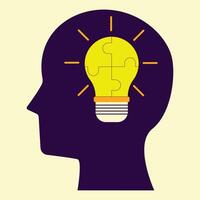 Human head silhouette with a puzzle light bulb inside, representing problem-solving, creative solutions, and innovation. Ideal for educational and business themes. vector
