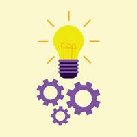A glowing light bulb surrounded by interlocking gears, symbolizing teamwork, creativity, and innovation processes in technology, engineering, and business solutions. vector