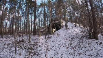 An old bunker for storing nuclear missiles in the forest during the Cold War between the USSR and the USA HD video