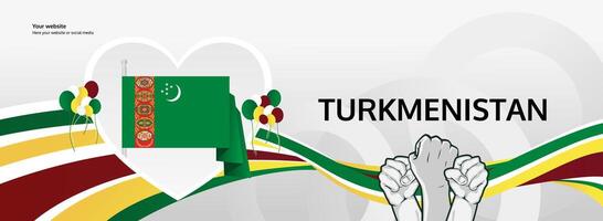 Background design of greeting card for national day of independence of Turkmenistan with symbol of love and raised hands for better future vector