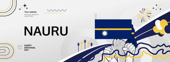 Nauru National Day Invitation Template. Celebrating Nauru Independence Day on January 31. A chic design with the flag and festive icons, great for event invitations. vector