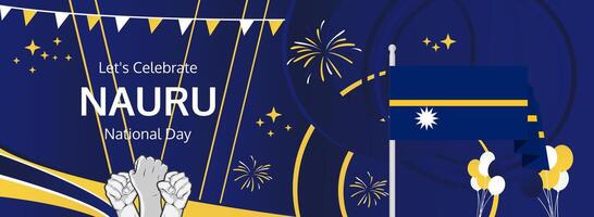 Nauru National Day Poster Design. Happy Nauru Independence Day on January 31. A contemporary layout with the flag and cultural elements, ideal for community events. vector