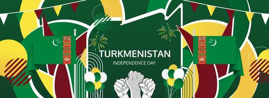 Happy Turkmenistan Independence Day in abstract art with cheerful and festive green and yellow color theme vector