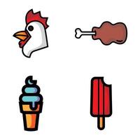 1 set of chicken head, meat and ice cream icons vector