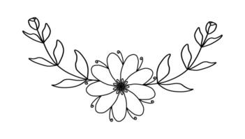 Outline of flower. Beautiful black and white flower Hand-drawn. Design greeting card and invitation of the wedding, birthday, Valentine's Day, mother's day and other holiday vector