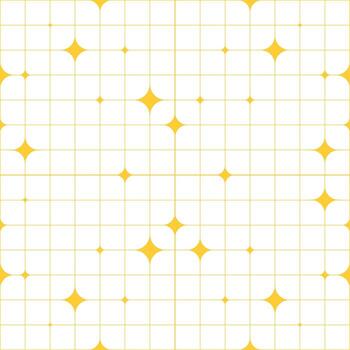 Seamless pattern with shiny stars and mesh. Abstract geometric texture in white and yellow. vector