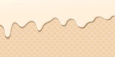 Melted vanilla ice cream drop on ice cream cone texture background graphic illustration. vector