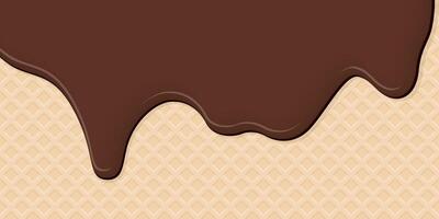 Melted chocolate ice cream drop on ice cream cone texture background graphic illustration have blank space. vector