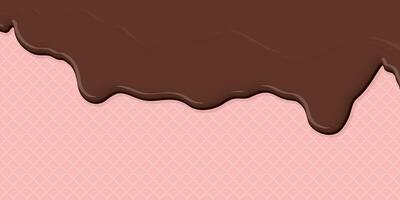 Melted chocolate ice cream drop on ice cream cone texture strawberry flavor background graphic illustration have blank space. vector