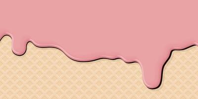 Melted strawberry ice cream drop on ice cream cone texture background graphic illustration have blank space. vector