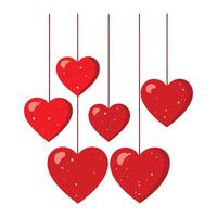red hearts hanging from strings on a white background vector