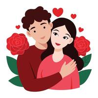couple with red roses and hearts vector