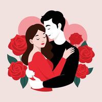 a man and woman hugging in front of roses vector