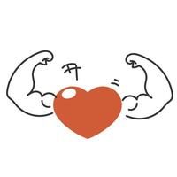 a cartoon heart with a muscular arm holding it up vector