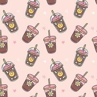 Cute Groovy Retro Iced Coffee Seamless Pattern Isolated on Background vector