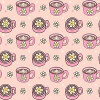 Cute Groovy Retro Coffee Cup Latte Seamless Pattern Isolated on Background vector
