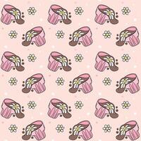 Cute Groovy Retro Coffee cups Spilled Latte Seamless Pattern Isolated on Background vector