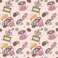 Cute Groovy Retro Coffee Equipment Seamless Pattern Isolated on Background vector