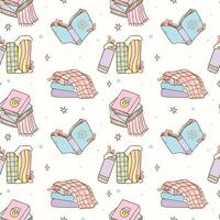 Pastel Groovy Retro Winter Bookish books Seamless Pattern Hand Drawn Cartoon vector