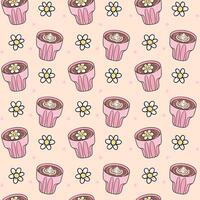 Cute Groovy Retro Coffee cups Latte Seamless Pattern Isolated on Background vector