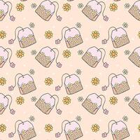 Cute Groovy Retro Tea Bag Seamless Pattern Isolated on Background vector