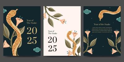 chinese new year card set. year of the snake illustration for poster, card, banner or invitation. vector