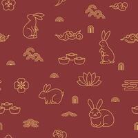 Lunar Rabbit Clouds Seamless Pattern vector
