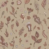 Mocha Mousse Botanical Seamless Pattern vector