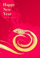 Spring Festival poster design a hand painted golden snake on a red background vector